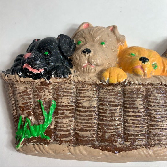 Vintage Chalkware Wall Hanging Puppies In Basket. - Picture 2 of 11